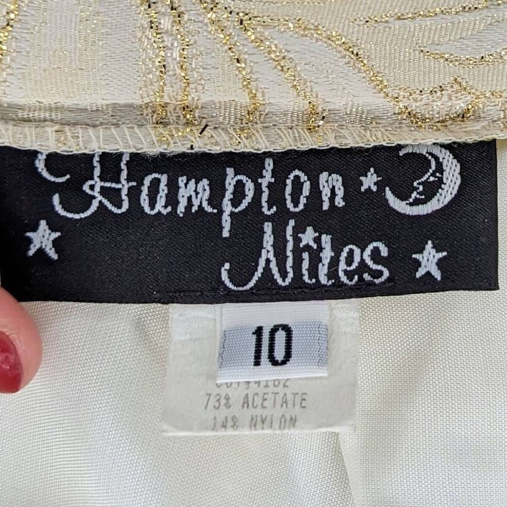 Hampton Nites Embroidered Metallic Cropped Blouse Pleated Skirt Beige Sz Medium - Picture 13 of 15